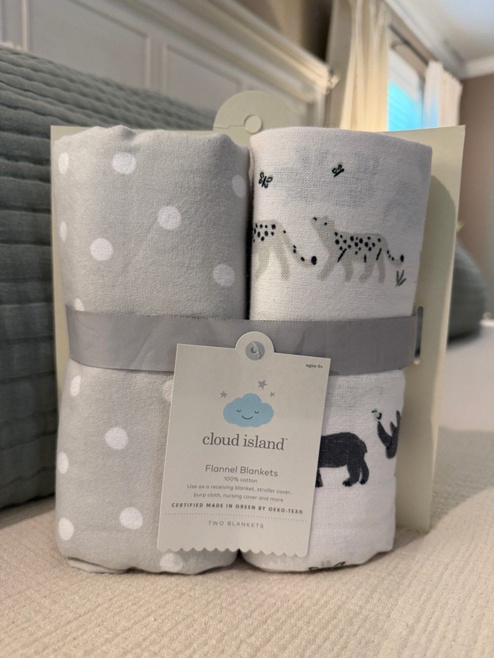 Cloud Island - 2 Pack Large Flannel Blankets Animal Print Gray - Brand New!